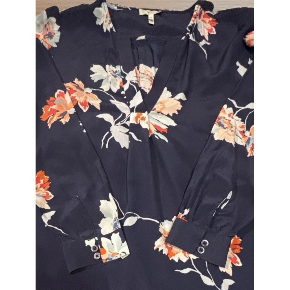 JOIE Women Sz XS Navy Floral Blouse 100% Silk